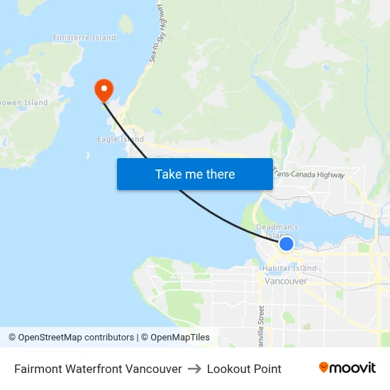 Fairmont Waterfront Vancouver to Lookout Point map