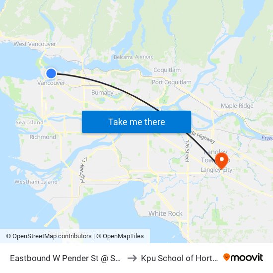 Eastbound W Pender St @ Seymour St to Kpu School of Horticulture map