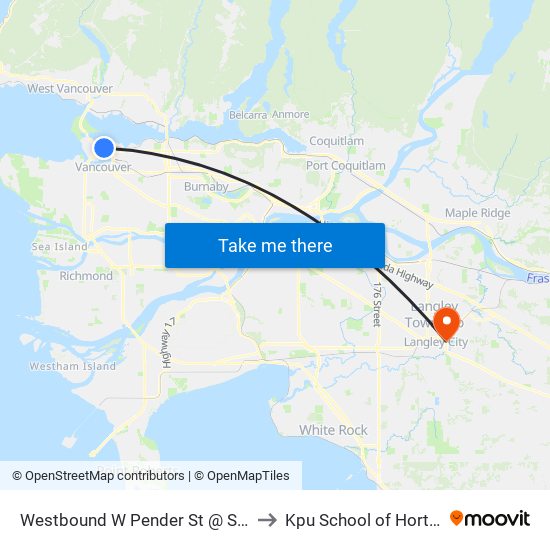 Westbound W Pender St @ Seymour St to Kpu School of Horticulture map
