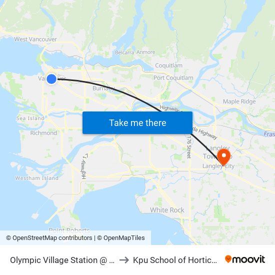 Olympic Village Station @ Bay 1 to Kpu School of Horticulture map