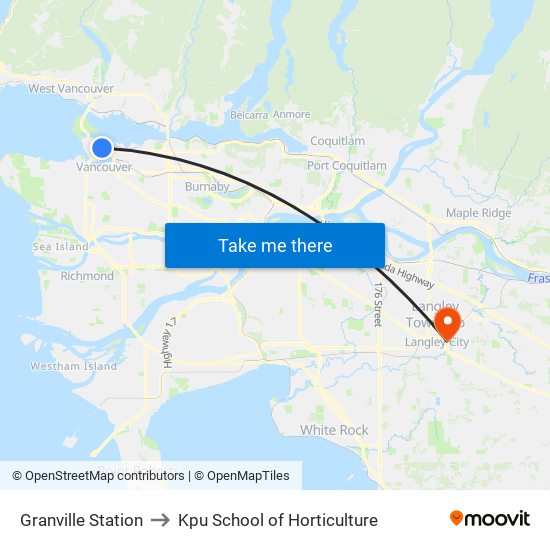 Granville Station to Kpu School of Horticulture map