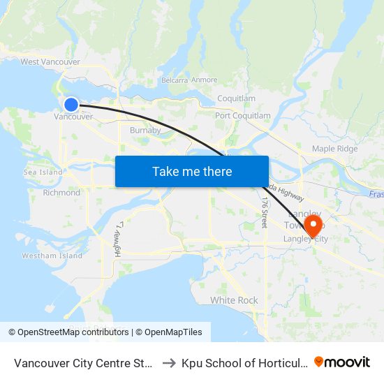 Vancouver City Centre Station to Kpu School of Horticulture map