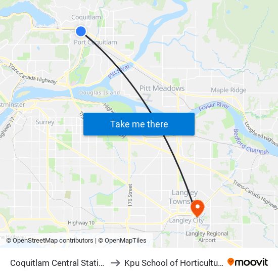 Coquitlam Central Station to Kpu School of Horticulture map