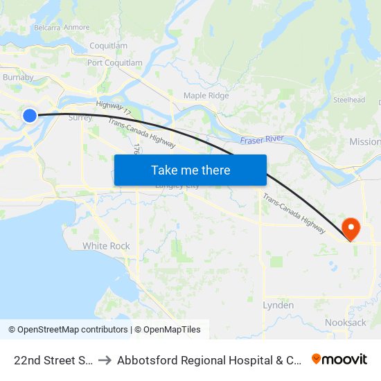 22nd Street Station to Abbotsford Regional Hospital & Cancer Centre map