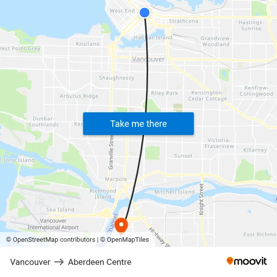 Vancouver to Aberdeen Centre map