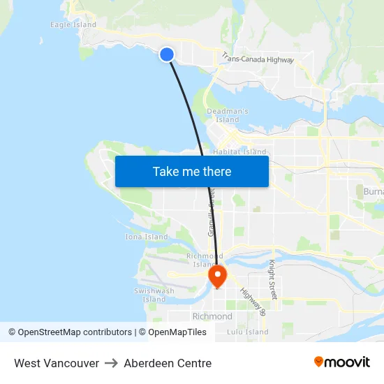 West Vancouver to Aberdeen Centre map