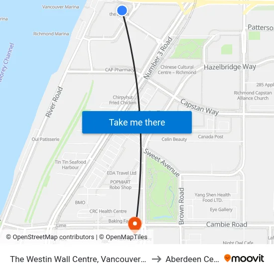 The Westin Wall Centre, Vancouver Airport to Aberdeen Centre map