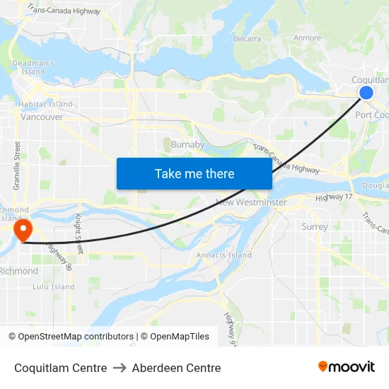 Coquitlam Centre to Aberdeen Centre map