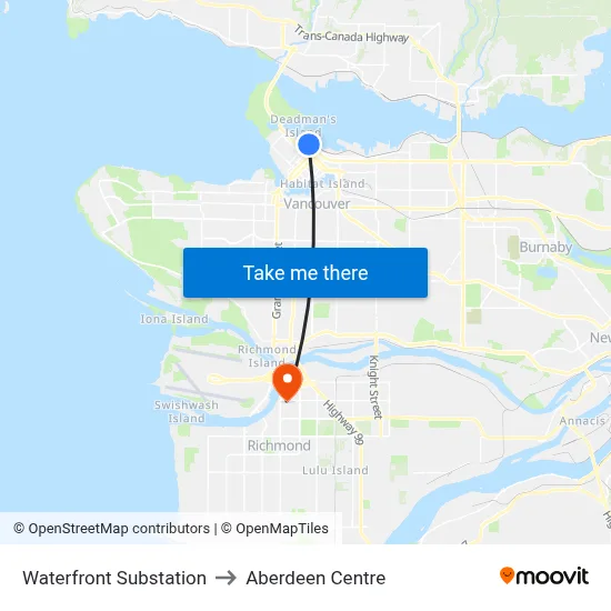 Waterfront Substation to Aberdeen Centre map