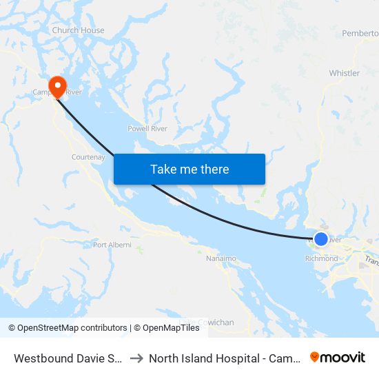 Westbound Davie St @ Denman St to North Island Hospital - Campbell River & District map