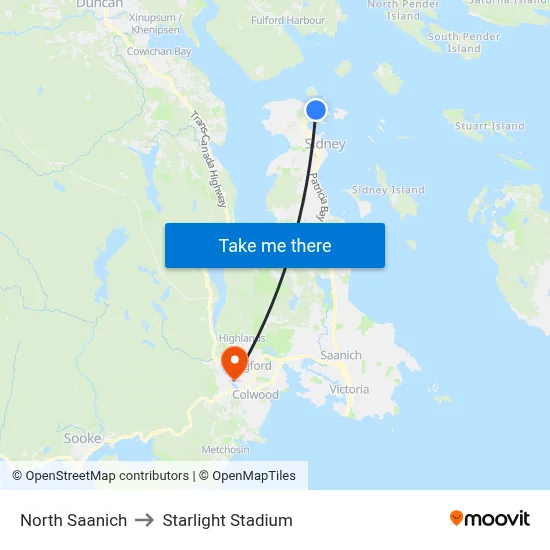 North Saanich to Starlight Stadium map