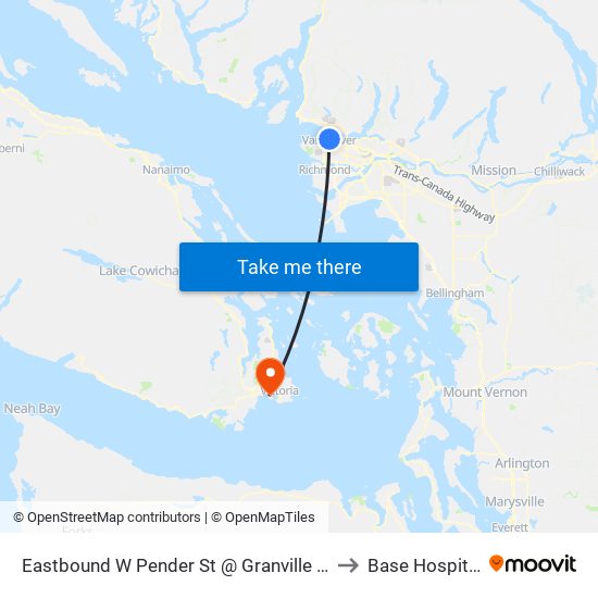 Eastbound W Pender St @ Granville St to Base Hospital map