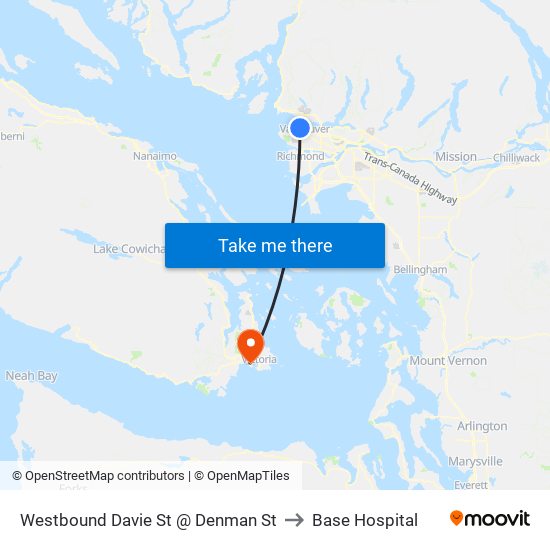 Westbound Davie St @ Denman St to Base Hospital map