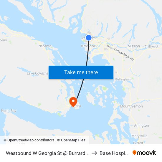 Westbound W Georgia St @ Burrard St to Base Hospital map