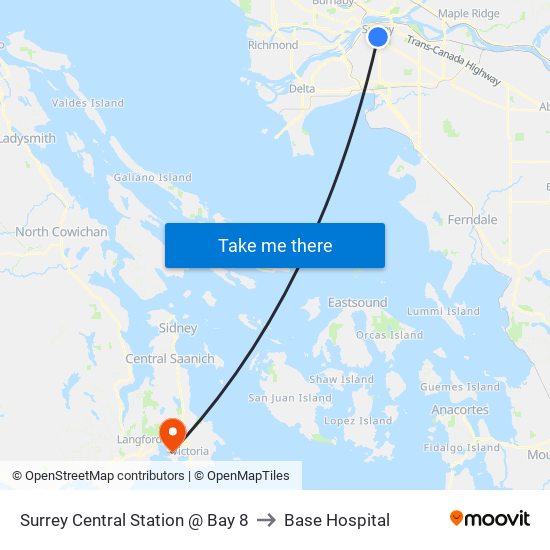 Surrey Central Station @ Bay 8 to Base Hospital map
