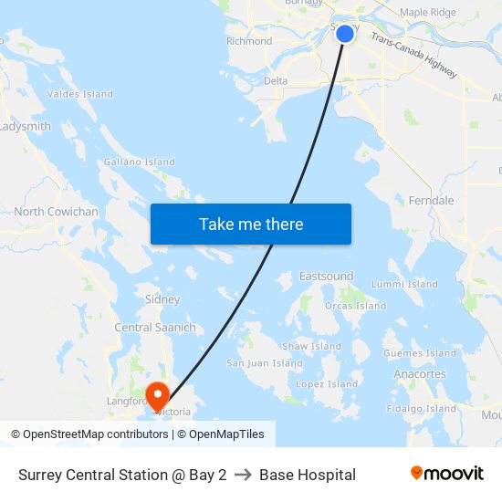 Surrey Central Station @ Bay 2 to Base Hospital map