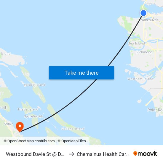 Westbound Davie St @ Denman St to Chemainus Health Care Centre map