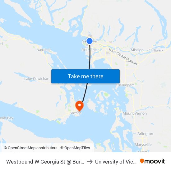 Westbound W Georgia St @ Burrard St to University of Victoria map