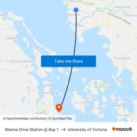 Marine Drive Station @ Bay 1 to University of Victoria map