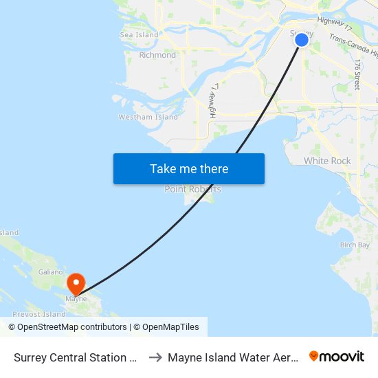 Surrey Central Station @ Bay 9 to Mayne Island Water Aerodrome map