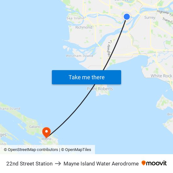 22nd Street Station to Mayne Island Water Aerodrome map