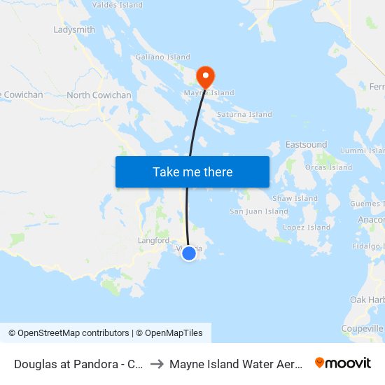 Douglas at Pandora - City Hall to Mayne Island Water Aerodrome map