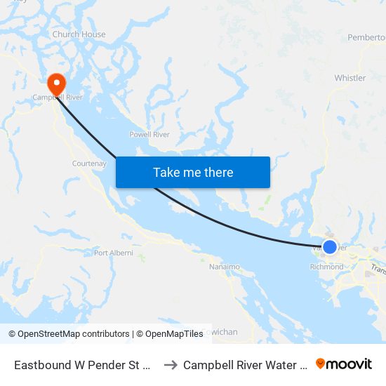 Eastbound W Pender St @ Granville St to Campbell River Water Aerodrome map