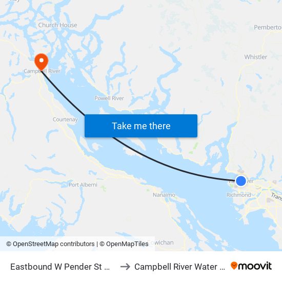 Eastbound W Pender St @ Seymour St to Campbell River Water Aerodrome map