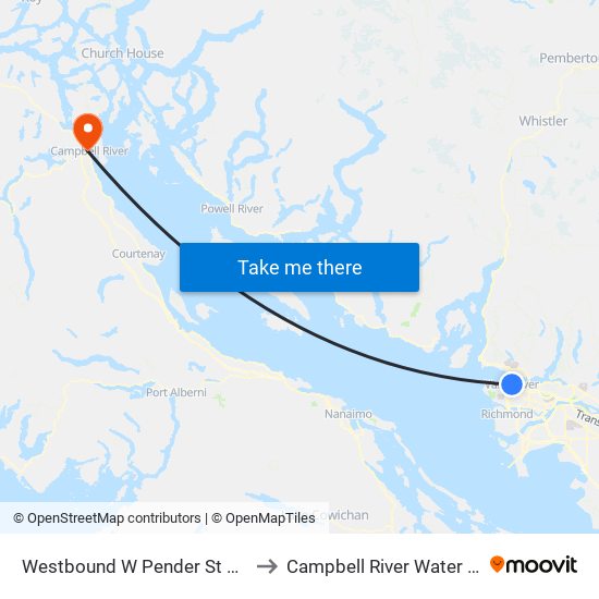 Westbound W Pender St @ Seymour St to Campbell River Water Aerodrome map