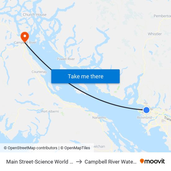 Main Street-Science World Station @ Bay 1 to Campbell River Water Aerodrome map