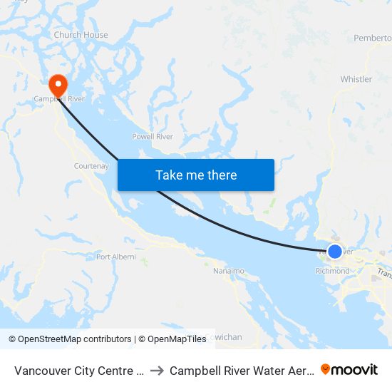 Vancouver City Centre Station to Campbell River Water Aerodrome map