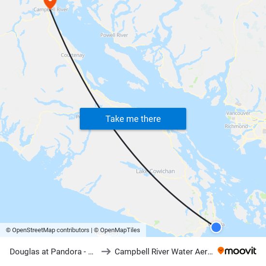 Douglas at Pandora - City Hall to Campbell River Water Aerodrome map