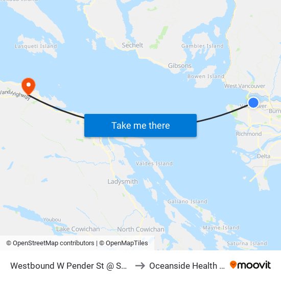 Westbound W Pender St @ Seymour St to Oceanside Health Centre map