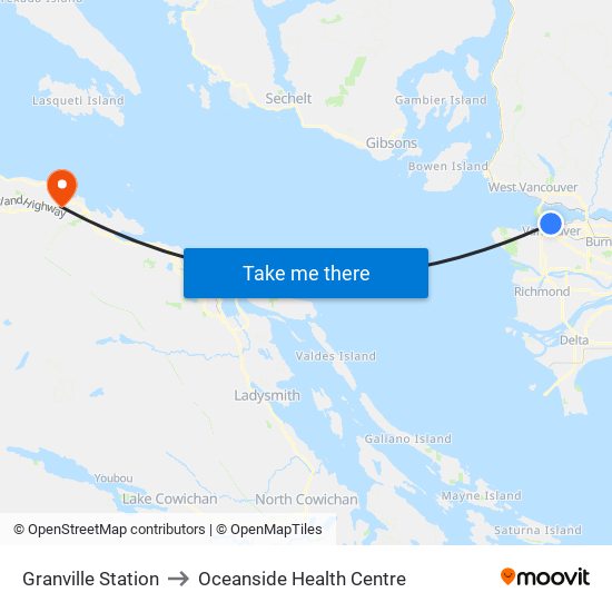 Granville Station to Oceanside Health Centre map