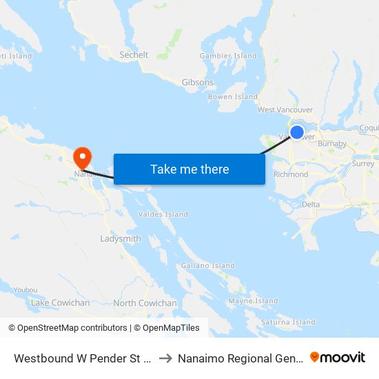 Westbound W Pender St @ Seymour St to Nanaimo Regional General Hospital map