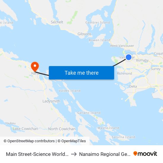 Main Street-Science World Station @ Bay 1 to Nanaimo Regional General Hospital map