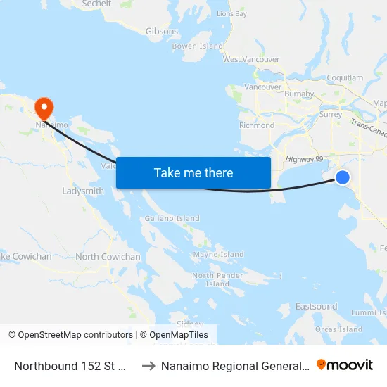 Northbound 152 St @ 22 Ave to Nanaimo Regional General Hospital map