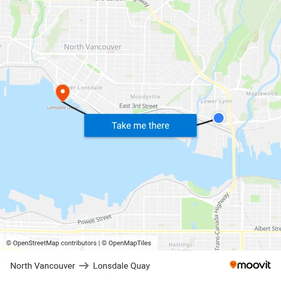 North Vancouver to Lonsdale Quay map
