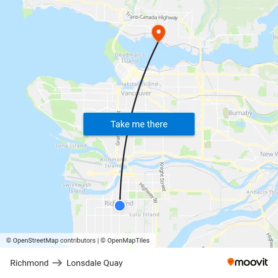 Richmond to Lonsdale Quay map