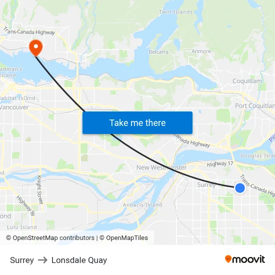 Surrey to Lonsdale Quay map