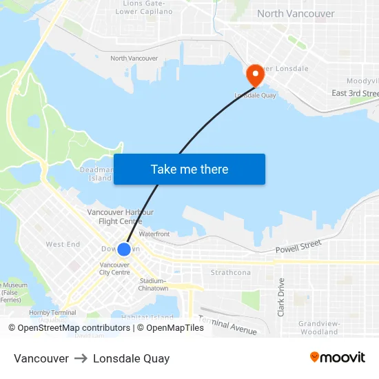 Vancouver to Lonsdale Quay map