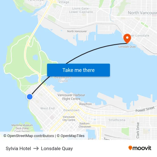 Sylvia Hotel to Lonsdale Quay map