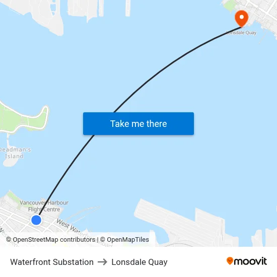 Waterfront Substation to Lonsdale Quay map