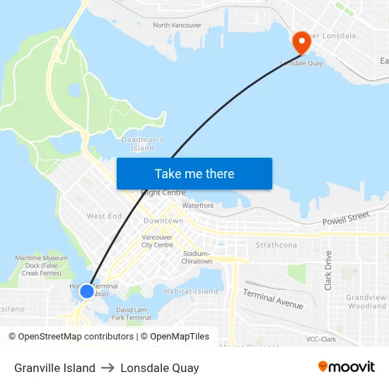 Granville Island to Lonsdale Quay map