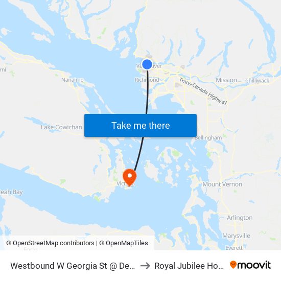 Westbound W Georgia St @ Denman St to Royal Jubilee Hospital map
