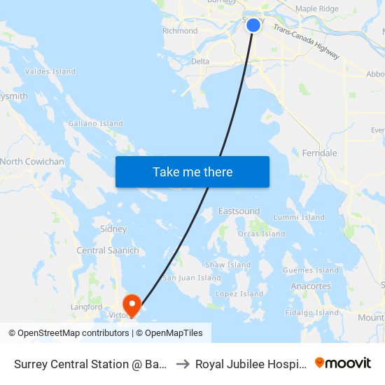 Surrey Central Station @ Bay 9 to Royal Jubilee Hospital map