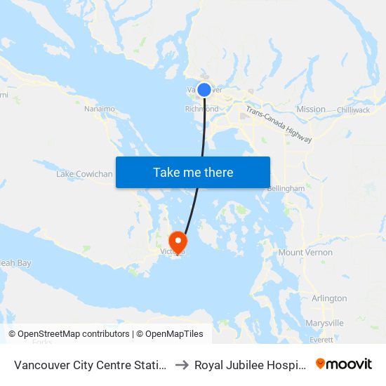 Vancouver City Centre Station to Royal Jubilee Hospital map