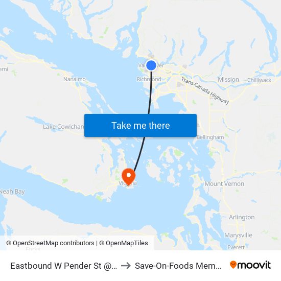 Eastbound W Pender St @ Seymour St to Save-On-Foods Memorial Centre map