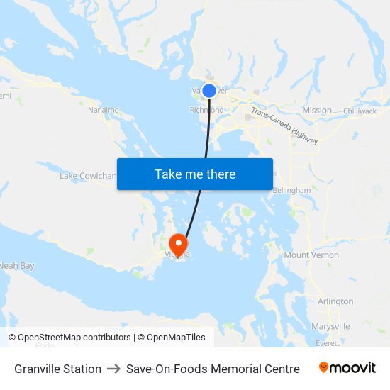 Granville Station to Save-On-Foods Memorial Centre map