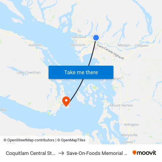 Coquitlam Central Station to Save-On-Foods Memorial Centre map